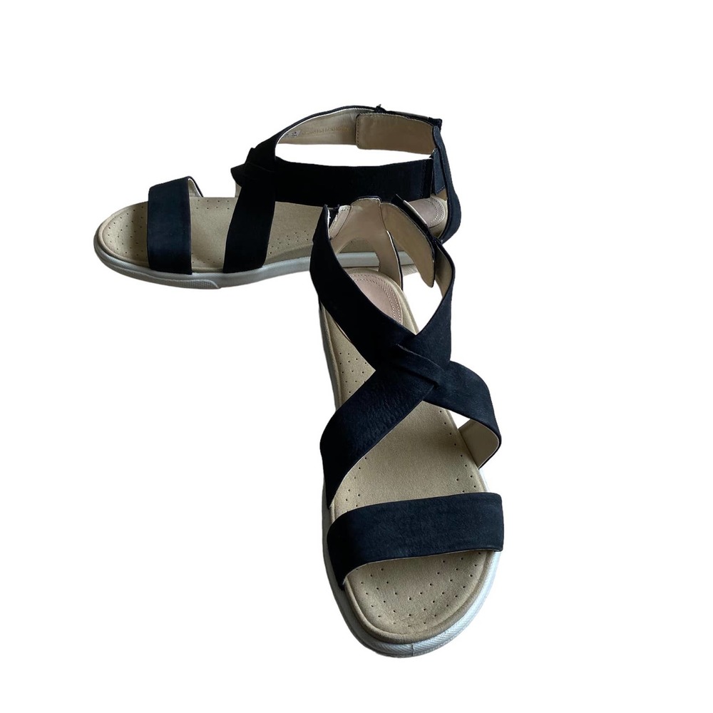 ECCO Black Velvet Suede Comfy Sandals Womens Size 8/8.5 (39) - Picture 4 of 14